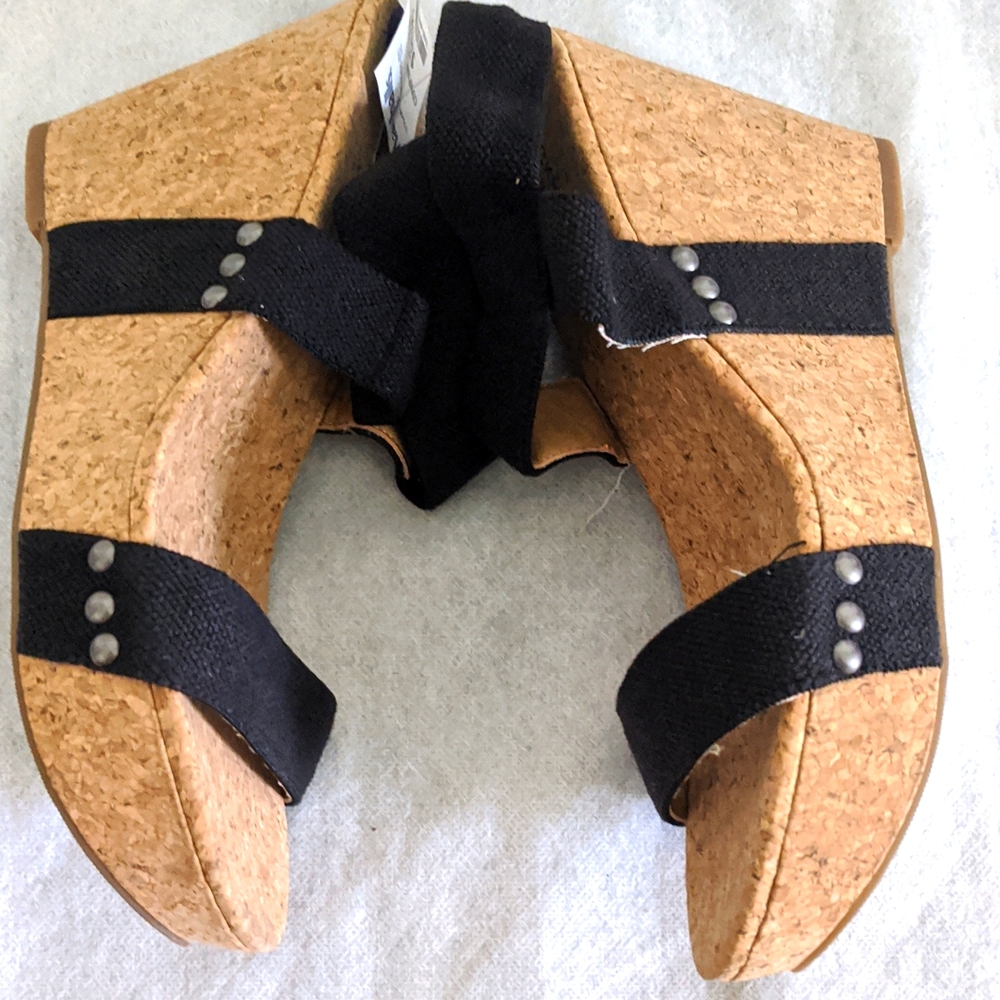 Lucky Brand LP-Maxyne Women's Black Textile Upper Cork Wedge Sandals - Picture 7 of 11